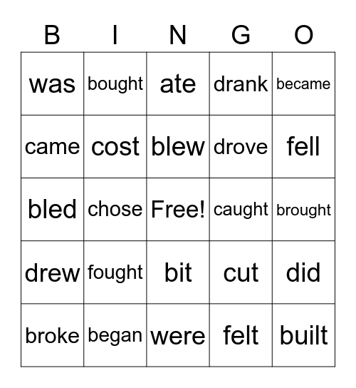 Irregular Past Tense Verbs #2 Bingo Card