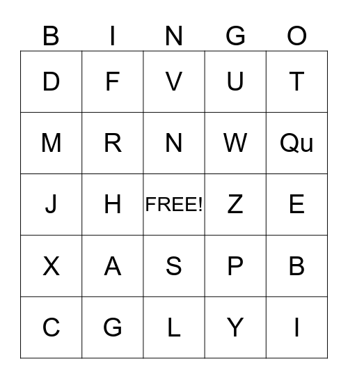 Alphabet BINGO Card