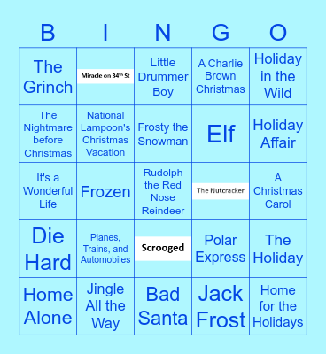 Holiday Movies Bingo Card