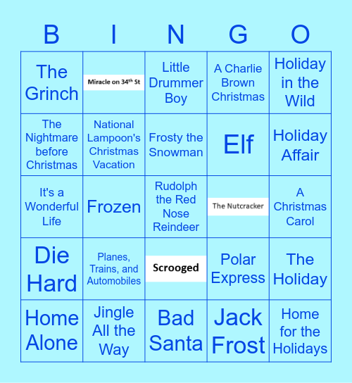 Holiday Movies Bingo Card