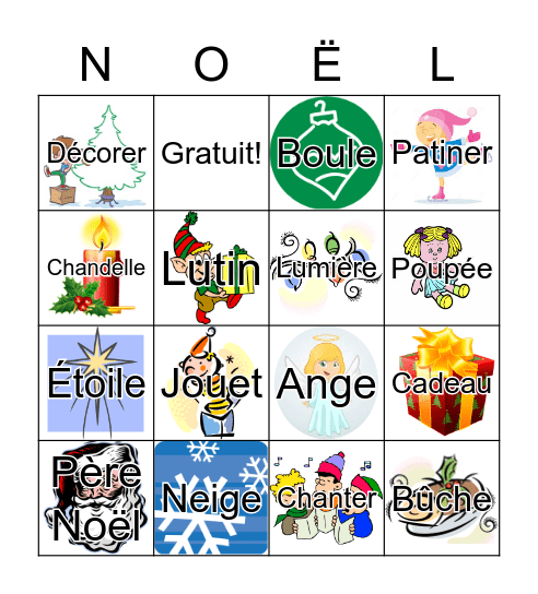 Vocabulaire de Noël Bingo Card
