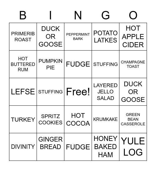 FESTIVE FOODS Bingo Card