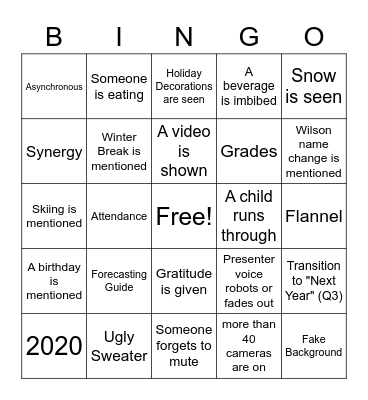 Last Bingo of 2020 Bingo Card