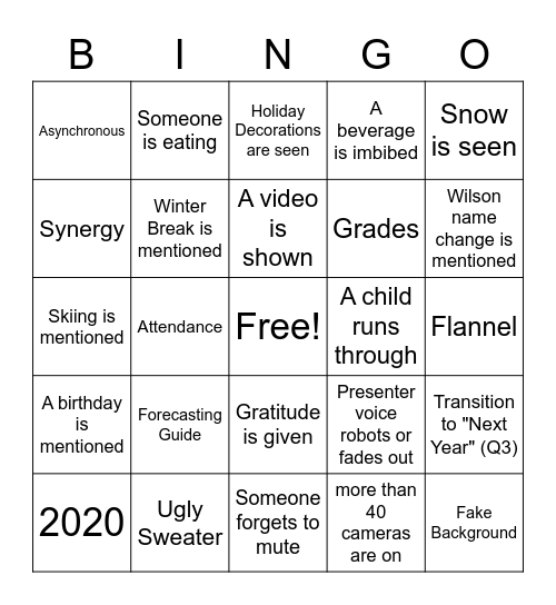 Last Bingo of 2020 Bingo Card
