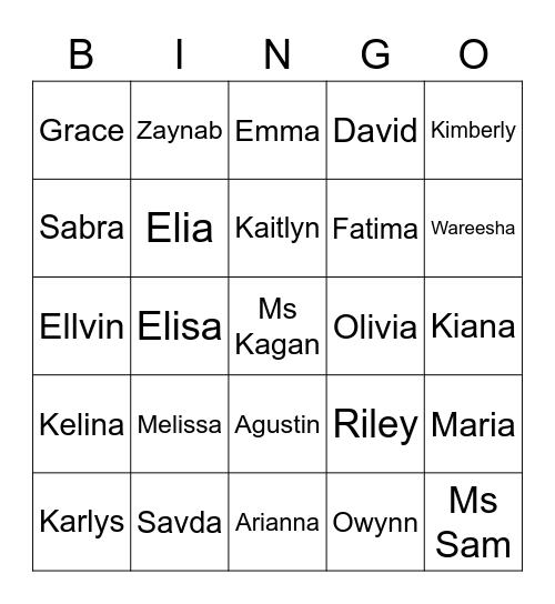 Third Grade Bingo Card