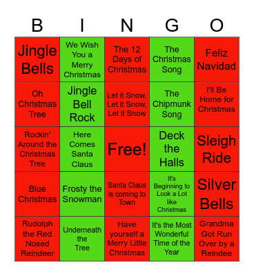 Christmas Song Bingo Card
