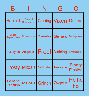 REPRODUCTION HOLIDAYS BINGO Card