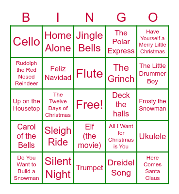 Holiday Bingo Card