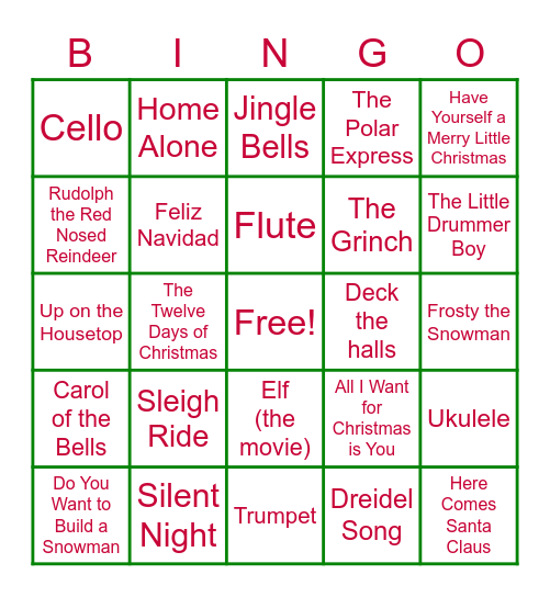 Holiday Bingo Card