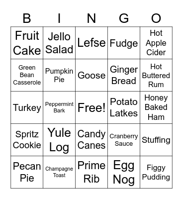 Holiday Foods Bingo Card