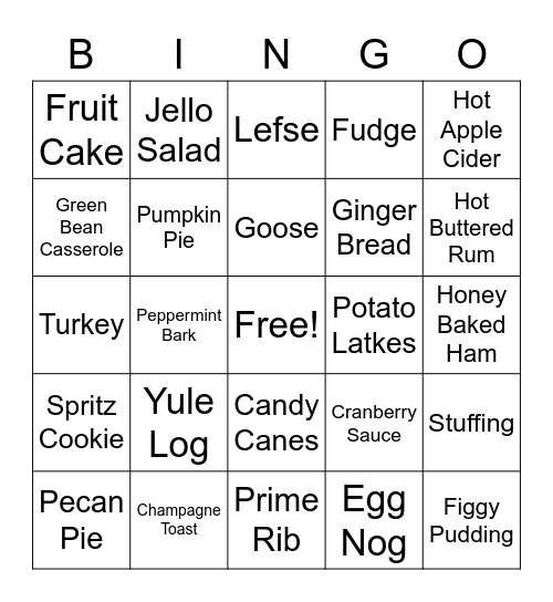 Holiday Foods Bingo Card