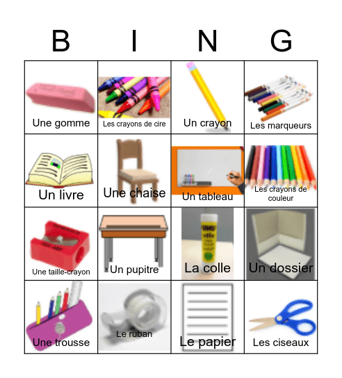 La salle de classe - 1 Bingo Card