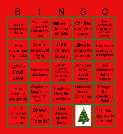 Virtual Staff Christmas Party 2020 Bingo Card
