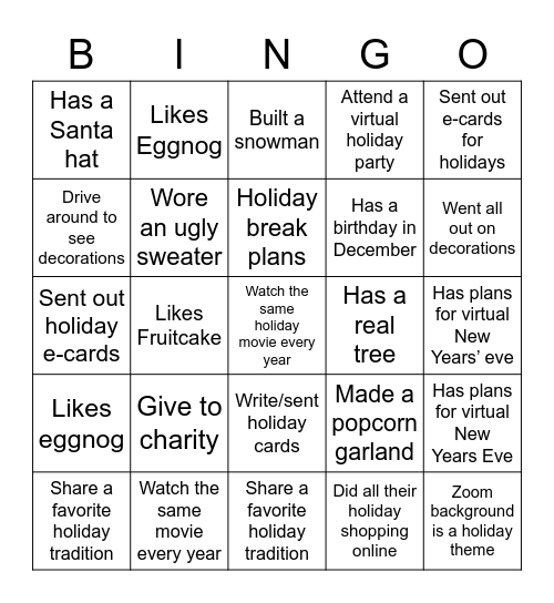 Holiday Bingo Card