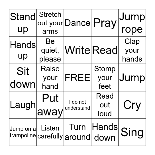 Classroom Commands Bingo Card