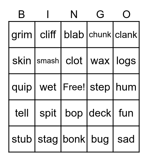 Rhyming Words Bingo Card