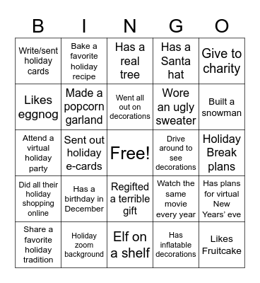 Holiday bingo Card