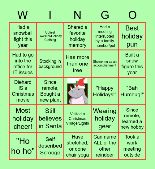 WAG Remote Holiday Bingo Card