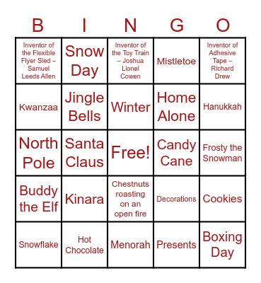 NIHF Holiday Bingo Card