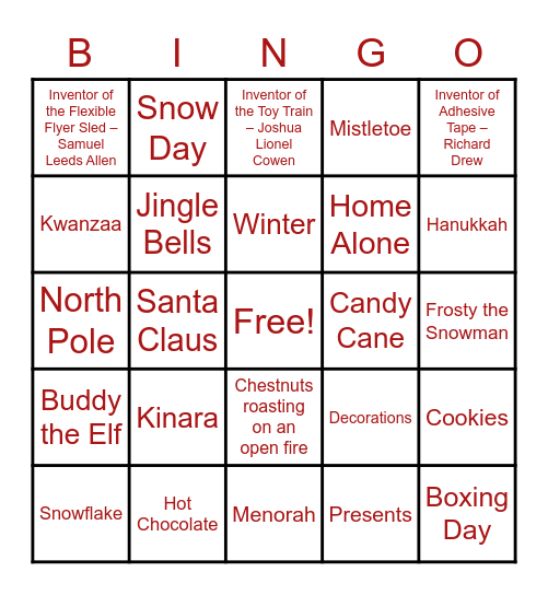 NIHF Holiday Bingo Card