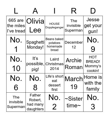 LIFE OF LAIRDS - BINGO! Bingo Card