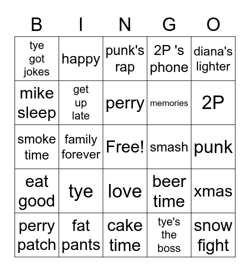 family xmas time Bingo Card