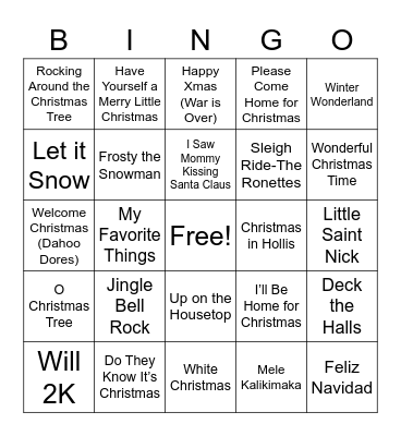 LANC Holiday Songs Bingo Card