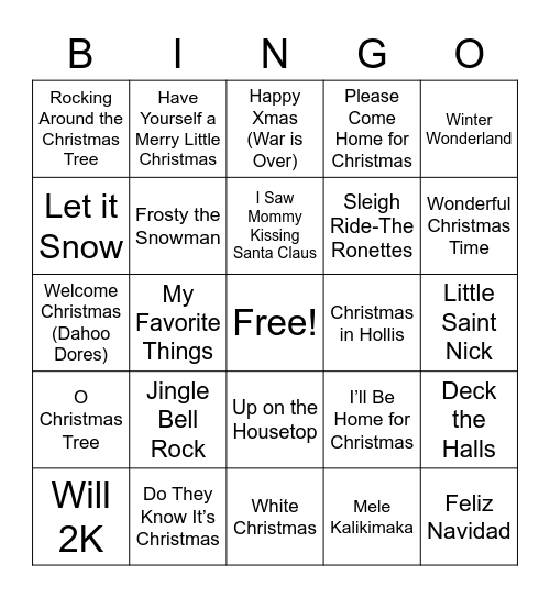 LANC Holiday Songs Bingo Card