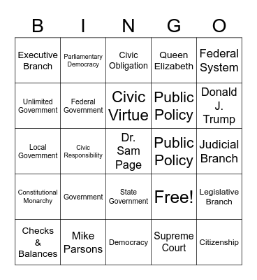 Government Bingo Card