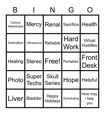 Radiology Holiday Bingo Card