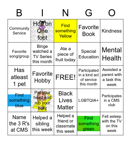 Unity Club Bingo Card