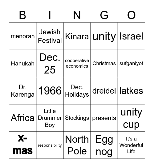 December Holidays Bingo Card