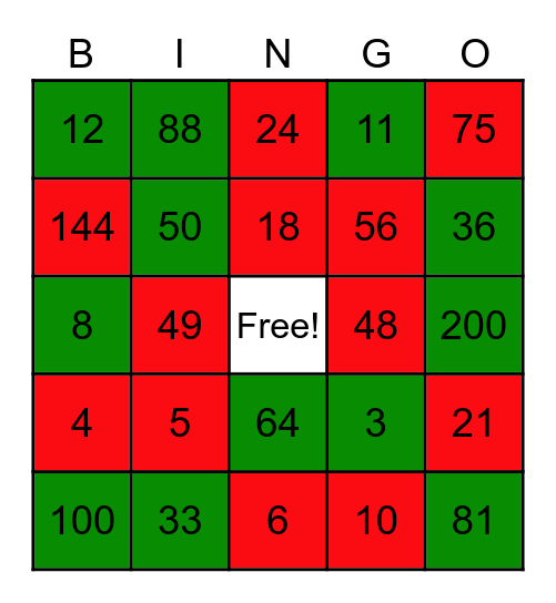 Christmas Multiplication/Division Bingo Card