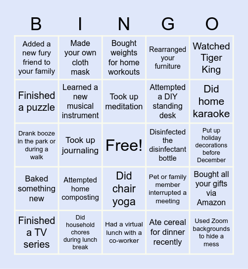 LEED Holiday Party Bingo Card