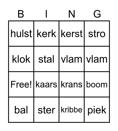 kerst 2020 Bingo Card