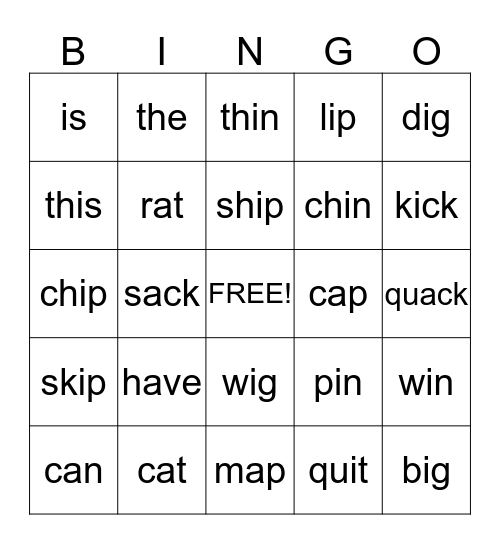 Letterland Bingo Card