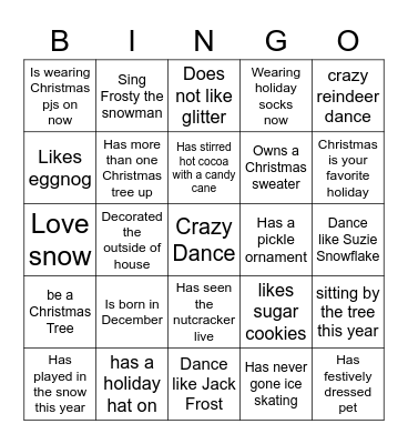 Christmas Dance Class Bingo Card
