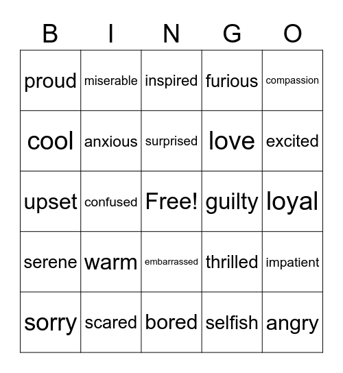 Feelings Bingo Card