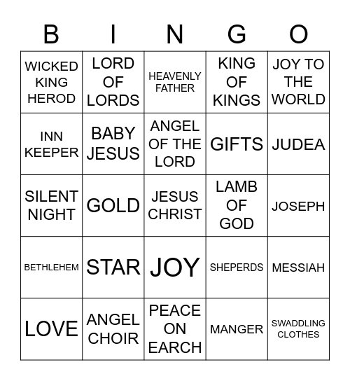 CHRISTMAS NATIVITY Bingo Card