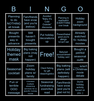 Quar Holiday Bingo Card