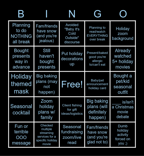 Quar Holiday Bingo Card