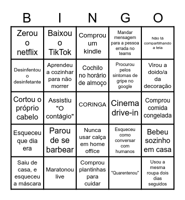 Social Distancing Bingo Card