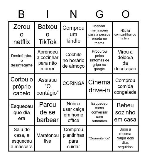 Social Distancing Bingo Card