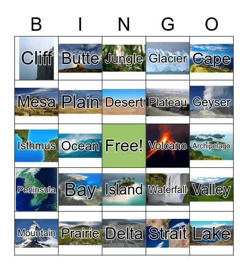 Landforms Bingo Card