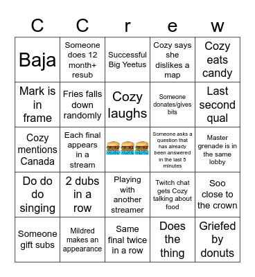 Cozy Crew Falls Guys Bingo Card