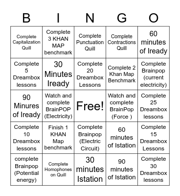 Winter Break Challenge Bingo Card