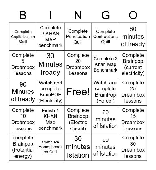 Winter Break Challenge Bingo Card