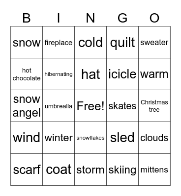 Winter Words Bingo Card