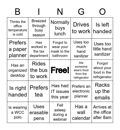 Wikoff Combs & Co, LLC Bingo Card