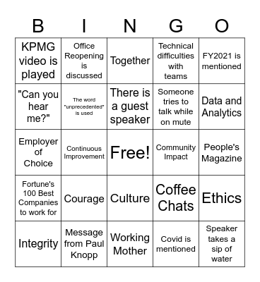 Chicago Town Hall Bingo Card